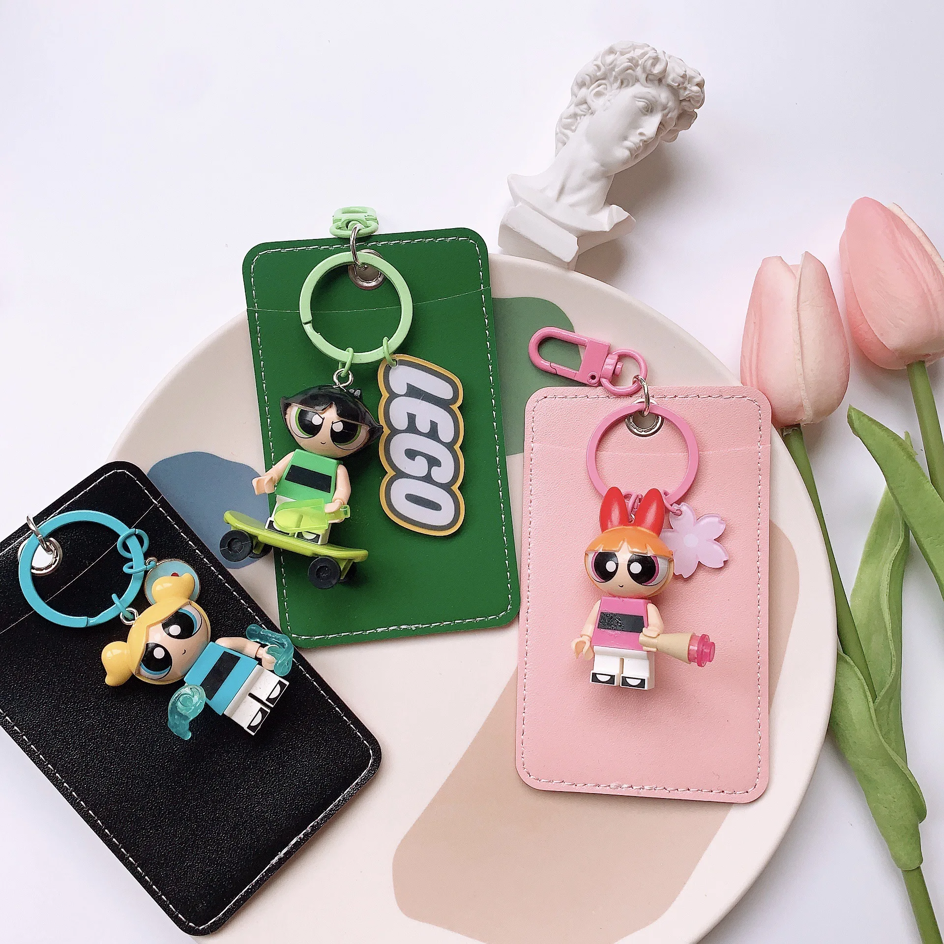 

Cute Cartoon The Powerpuff Girls Figure keychain Pendant Card & ID Holders Student Bank Bus Hanging Neck Card Cover