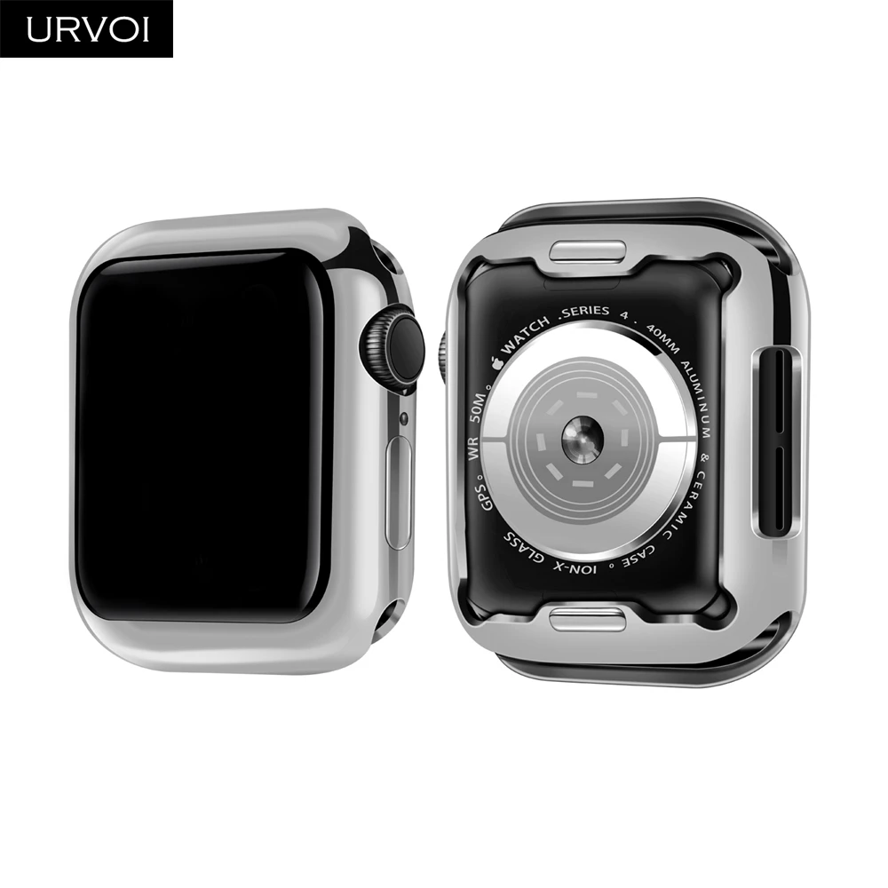 Silver URVOI чехол из ТПУ для apple watch 4 чехол бампер для iwatch 40 мм 44 мм Гальваническая рама протектор экрана - Цвет: Silver