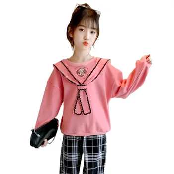 

2020 New Arrival Girls Velvet Sweater Spring Autumn Korean White Collar Kids Big Children Long Sleeve Shirt Hoodies