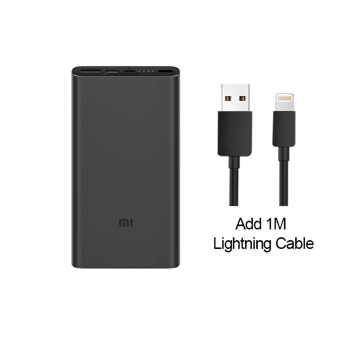 Black add Lightning Xiaomi Mi, 10000 мА/ч, внешний аккумулятор 3, 18 Вт, максимальная быстрая зарядка, USB-C, Двойной вход, выход, PLM12ZM, 10000 мА/ч, внешний аккумулятор для samsung iPhone - Цвет: Black add Lightning