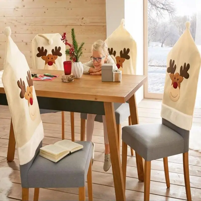 

Fashion Christmas Dinner Table Party Seat Hat Chair Back Covers Deer Hat Chair Cover Elk Cap Chair Cover Xmas Home Decoration