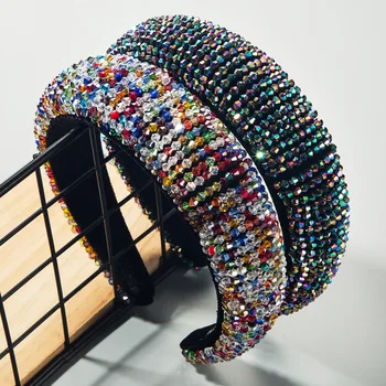 

Baroque Beaded Thick Sponge Headband for Woman Luxury Full Colorful Crystal Wide Hair Hoop Bridal Wedding Tiara Hair Accessories