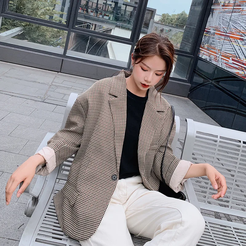 

Photo Shoot Small Thousands of Birds Sub-Retro Suit Jacket Women's 2019 Autumn New Style CHIC Thin Loose-Fit Leisure Suit
