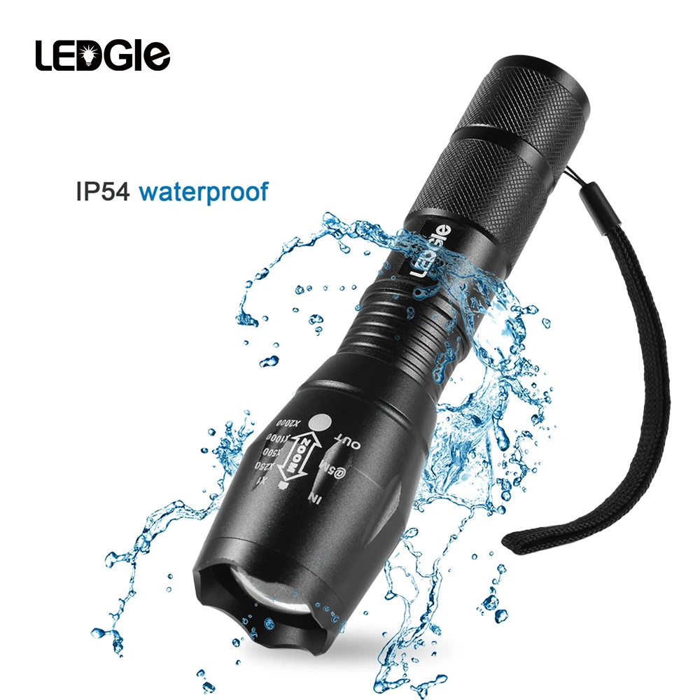 

LEDGLE Rechargeable 800lm Flashlights Zoomable Electric Torch with Lanyard 5 Lighting Modes Battery Powered