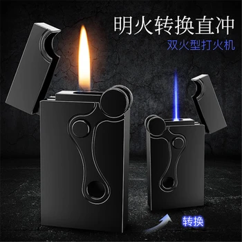 

New Double Fire Switch Lighter Windproof Straight Into Creative Flint Grinding Wheel Cigar Gas Lighter