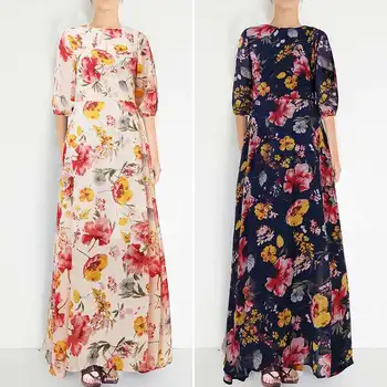 

2020 Summer Floral Printed Long Maxi Dress ZANZEA Women Bohemian Dresses Casual O Neck Back Zipper Up Robe Femme Plus Size Dress