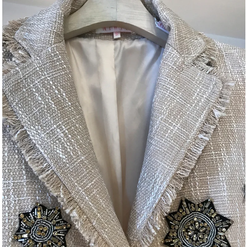 Dressnow/Женская куртка высокого качества, осенне-зимняя куртка, Женская тяжелая твидовая верхняя одежда с длинными рукавами, пальто, женская куртка с аппликацией