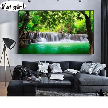 

Modern home decor diamond painting 5D Forest cascade Running water diy embroidery mosaic cross stitch wall art hand drill gift