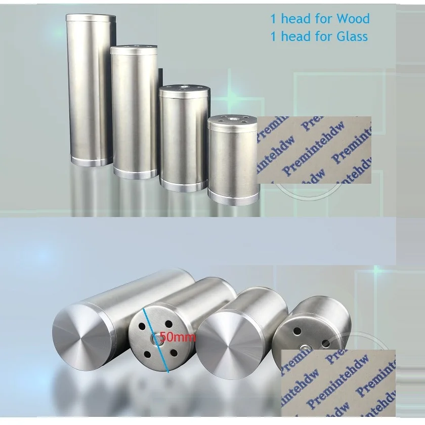 Glass Table Support 4Pcs Dia.50mm Stainless Steel Glass Top Stand Support Coffee Glass Table 1 Side Screw Mounting 1 Solid Aluminum Adapter