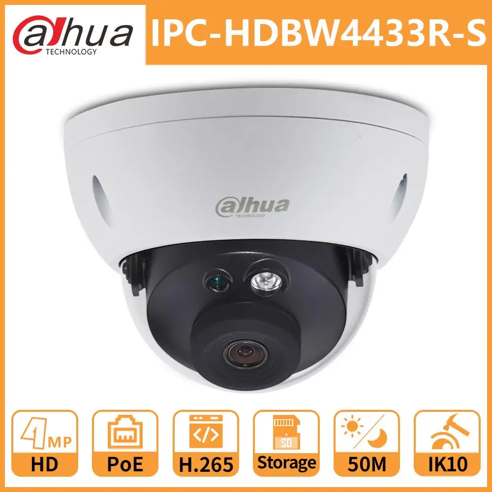Dahua 4MP IP камера с зумом купольная безопасности DH IPC HDBW4433R S CCTV PoE сетевая HD IR50M IP67
