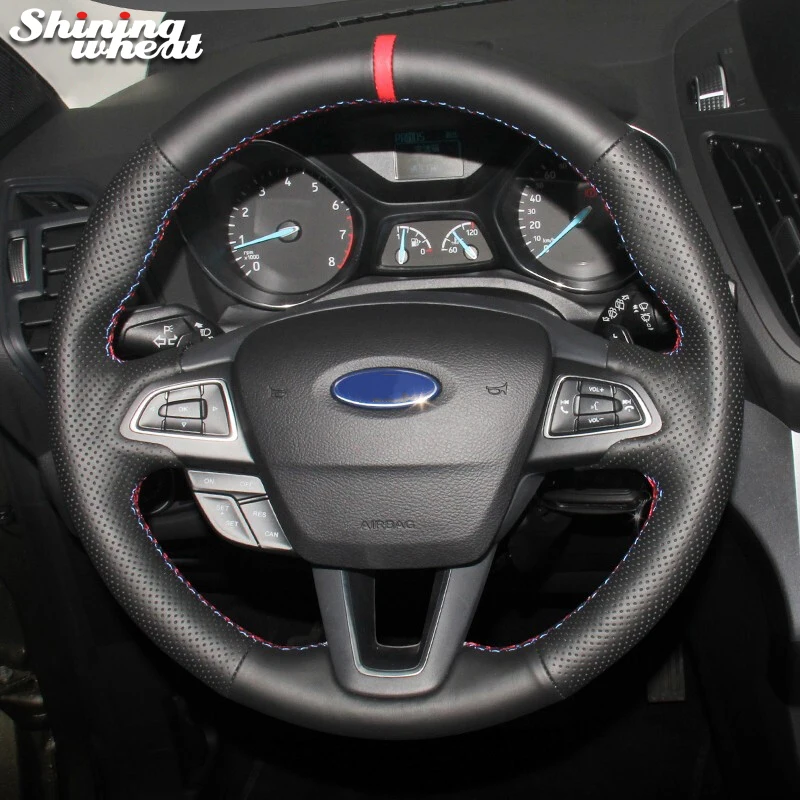 Блестящие пшеницы натуральная кожа рулевое колесо Крышка для Ford Focus 3- Kuga- побег C-MAX Ecosport