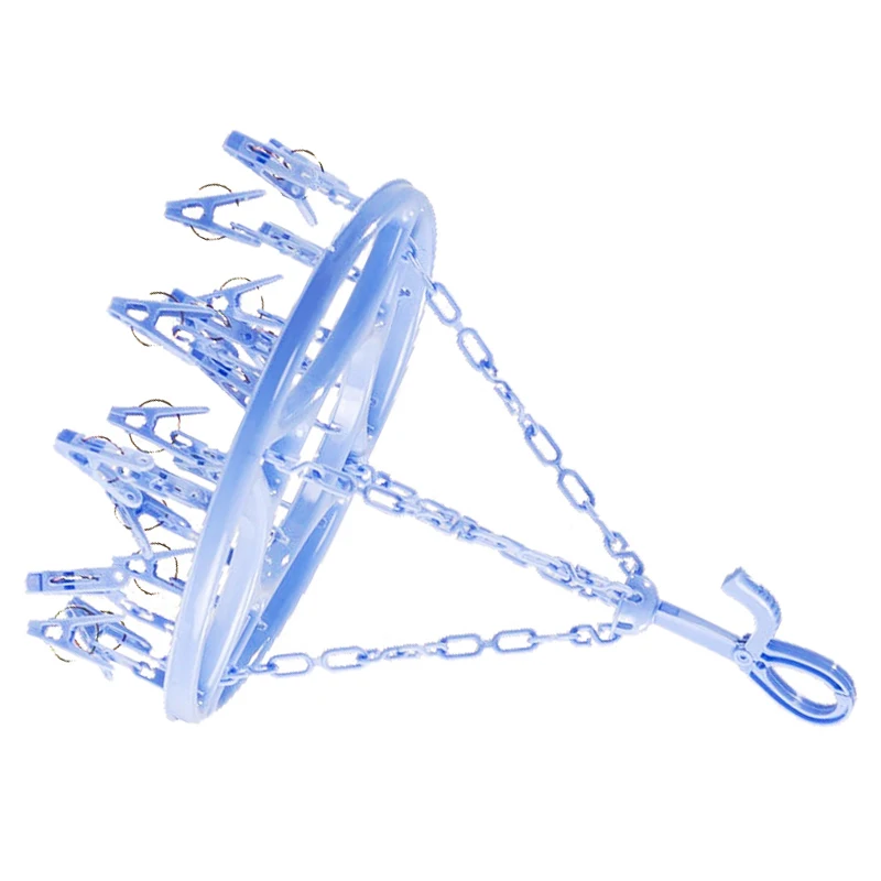 Hanging Dryer 18 Clips Pin Laundry Clothes Hanger Underwear Socks Foldable New(blue
