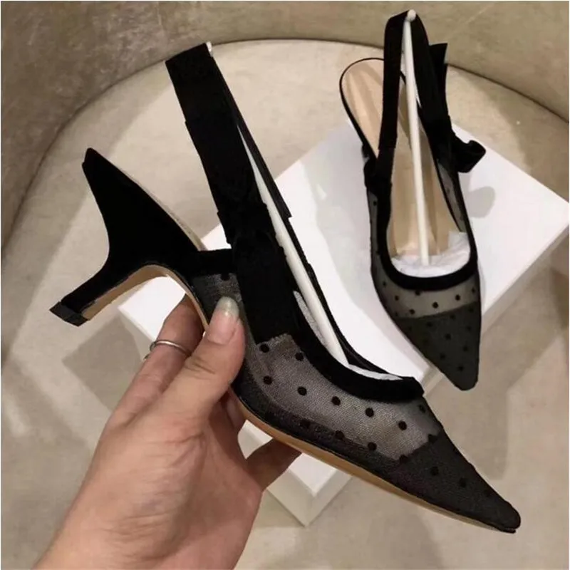 

Letter Bow Knot High Heel Shoes Women Runway Pointed Toe Low Heel Shoes Woman Gladiaor Sandals Brand Design Mesh kitten heels