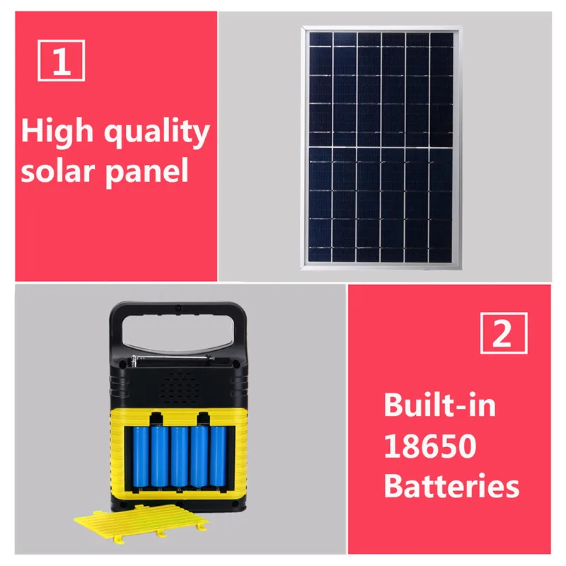Smuxi 10W Solaire Portable Générateur De Puissance Extérieure Mini DC6W Panneau Solaire 6V-9Ah Plomb-acide Batterie Charge LED Système D'éclairage
