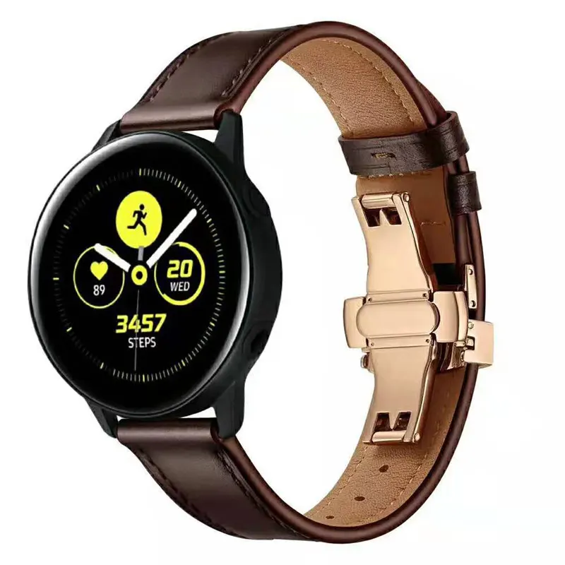 20 мм 22 мм ремешок из натуральной кожи для часов samsung Galaxy watch 46 мм 42 мм Active 2 40 мм 44 мм gear S3 S2 Classic/Frontier - Цвет ремешка: dark brown rose gold
