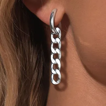 

Punk Women Curb Chain Drop Earring Stainless Steel Hoop Earrings Silver Color Hip Hop Jewelry