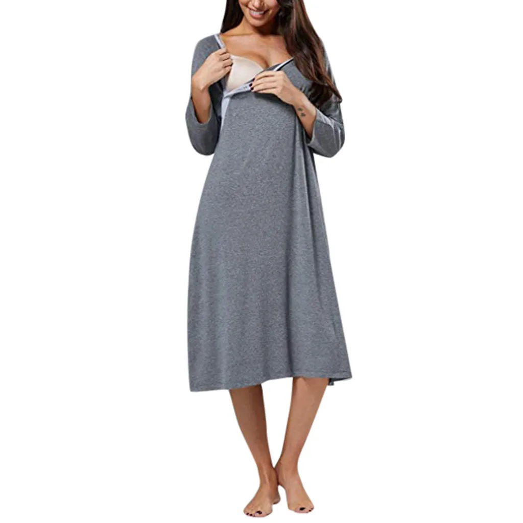 ARLONEETmaternity платья для беременных женщин; Одежда для кормящих; однотонное платье для кормления грудью с длинными рукавами; платье для беременных; vetement femme enceinte