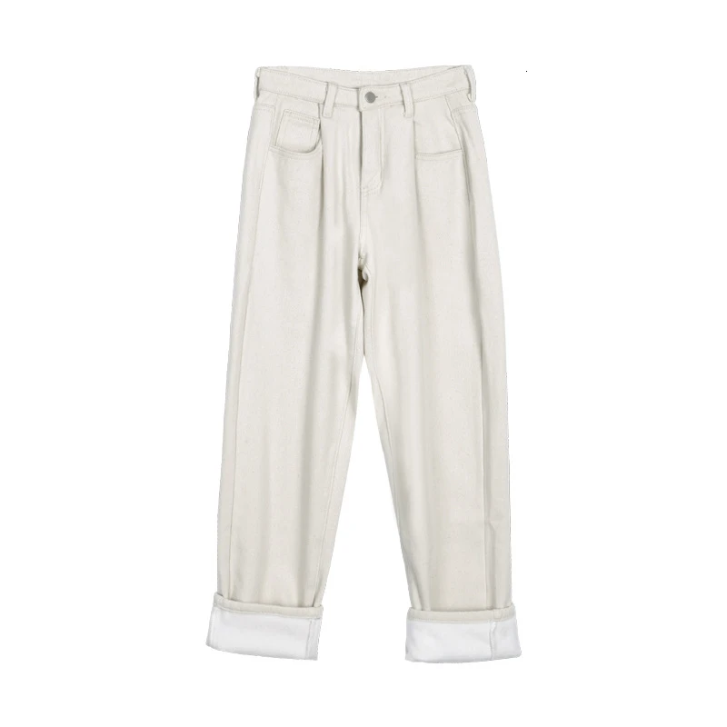 Осень-зима, модные теплые бархатные брюки, женские Pantalon, повседневные Прямые Штаны, Женские однотонные брюки с высокой талией - Цвет: Bei white velvet