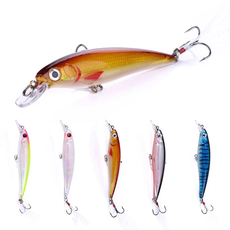 

11cm 14g Hard Plastic Minnow Lure with Feather Artificial Fishing Lures 3D Fish Eye Fake Swimbait Simulation Crankbait MI090