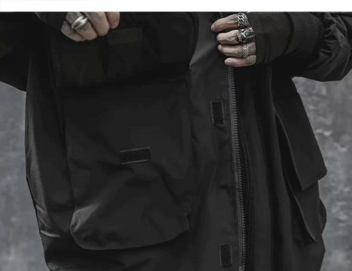AELFRIC, хип-хоп, темный дизайн, большие карманы, мужская куртка-карго, куртка,, Harajuku, топы, Повседневная мода, уличная одежда, мужские толстые пальто