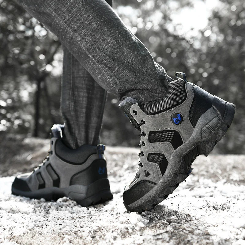 Large Size Outdoor Ankle Boots Men Snow Boots Fashion Lace Up Casual Sneakers Leather Winter Cowboy Footwear Hiking Shoes Spring