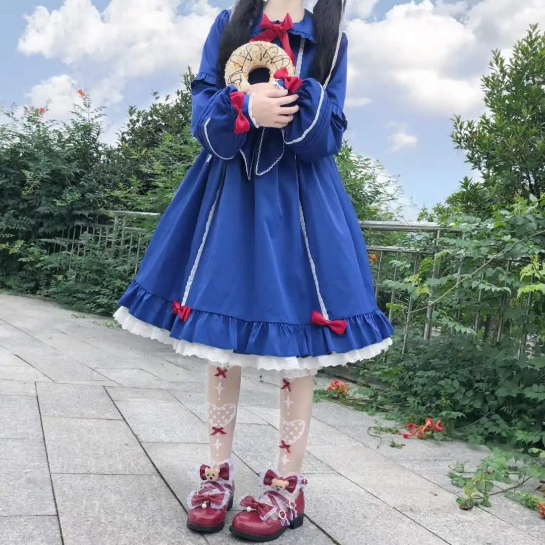 Японский kawaii для девочек; милые туфли в стиле «Лолита» в винтажном стиле; круглый носок; удобная женская обувь милый кружевной бант с перекрестными ремешками обувь kawaii