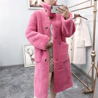 pink Новинка, гранулированное шерстяное пальто для стрижки овец, Женская шерстяная куртка для холодной зимы, плотное меховое пальто, размер большой, не осенний мех длиннее, F1102 - Цвет: pink