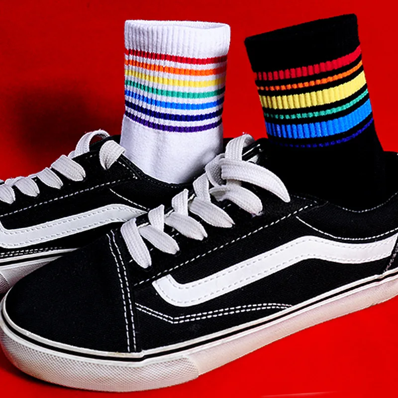 Зимние женские носки, хлопковые носки в радужную полоску, рождественские Модные теплые рождественские Повседневные носки в Корейском стиле Харадзюку