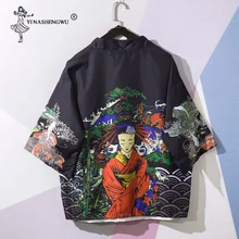 Юката Кимоно Кардиган для мужчин традиционное японское кимоно унисекс Harajuku пляжная свободная тонкая рубашка Азиатский Япония Косплей Костюм с принтом