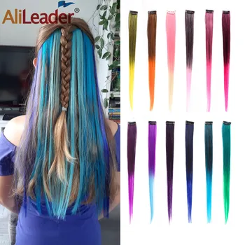 

AliLeader 50CM Long Straight 2 inch width 1 Clip In One Piece Synthetic Fake Hair Pieces Ombre Two Tone Color