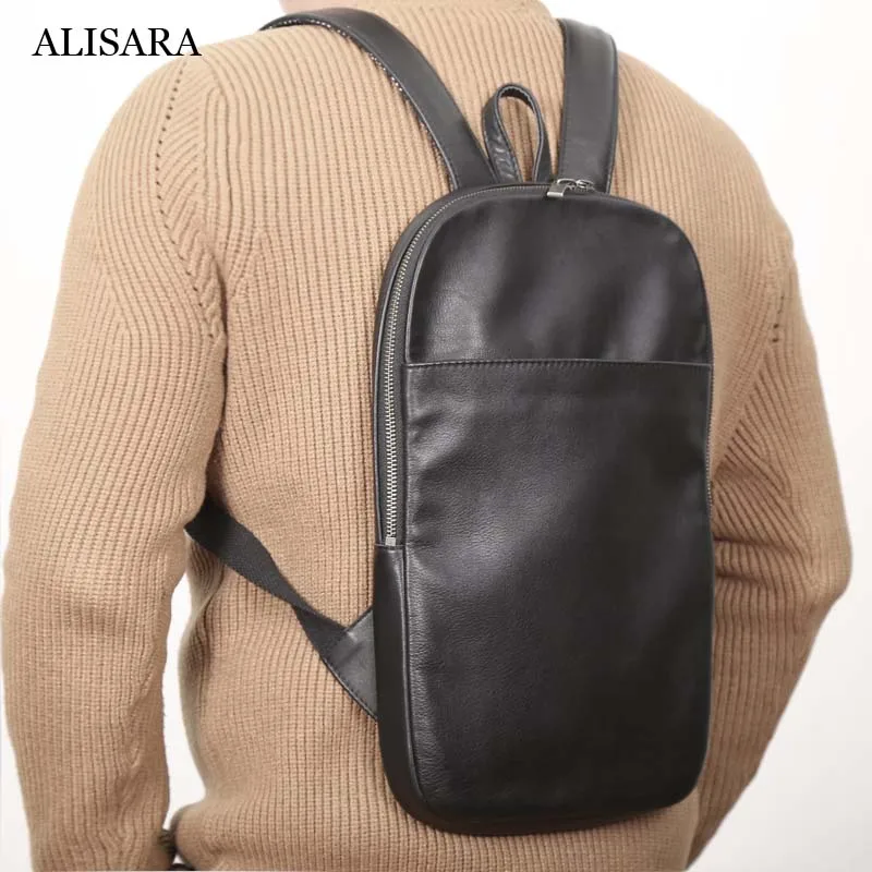 

Alisara Women Backpacks Bag First Layer Cow Leather High Quality Unisex Small Travel Daypack Casual Slim Storage Day Packs Youth