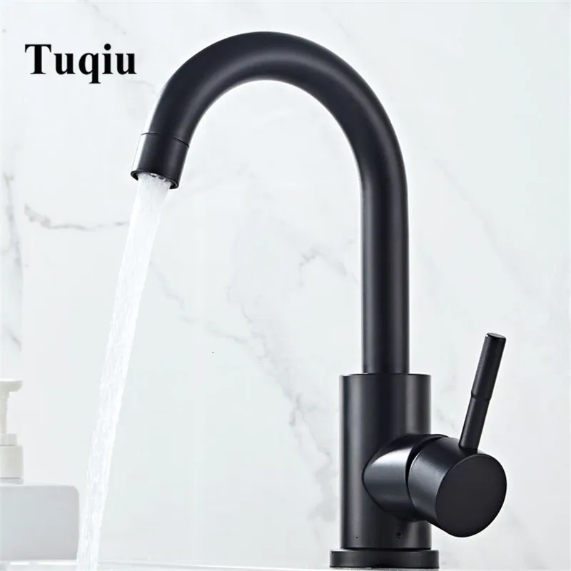 Черный кран Tujiwu 304 из нержавеющей стали, кран для ванной, кран для холодной и горячей раковины