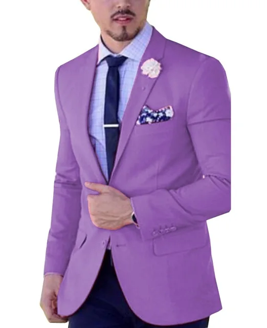 

Purple Notch Lapel Costume Homme Men's Suit 2 Pieces Casual Business Tuxedos Tailcoat Groomsmen For Wedding (Blazer+Pants)