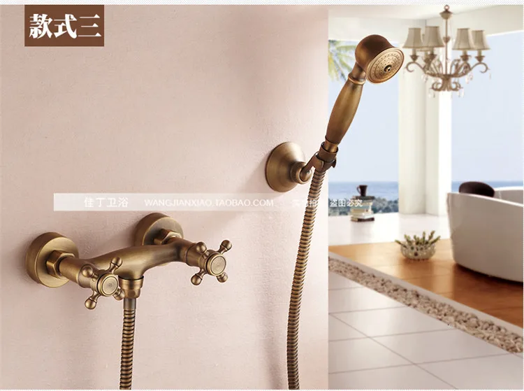 Bathroom Retro antique copper Brass Bathtub Shower Set Wall Mounted Rainfall Shower Mixer Tap Faucet 3-functions Mixer Valve
