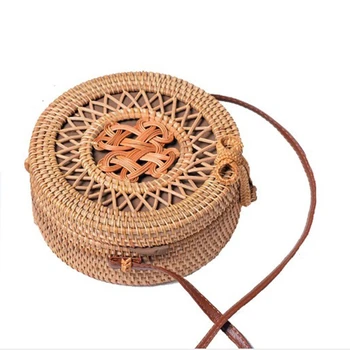 

NEW-Handmade Bohemia Style Rattan Women Shoulder Bags Circle Hollow Out Straw Woven Vintage Crossbody Bag Handbags