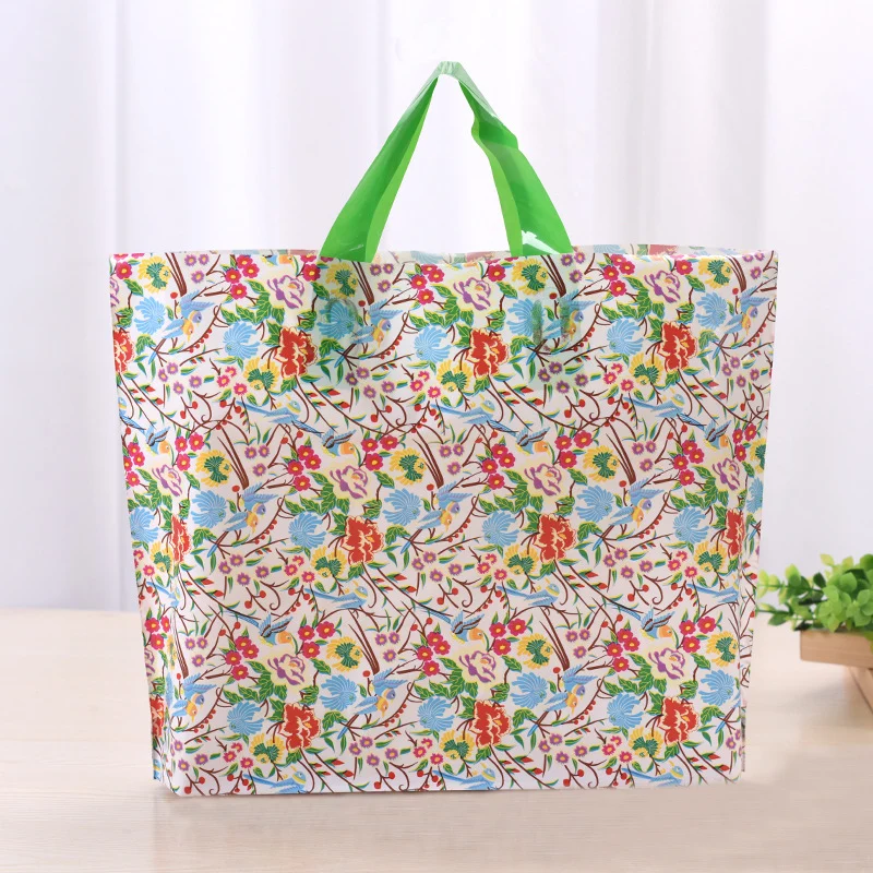 

10pcs 30x36+8cm Colorful Flowers Large Plastic Shopping Bags Thick Boutique Clothing Packaging Plastic Gift Bag With Handle