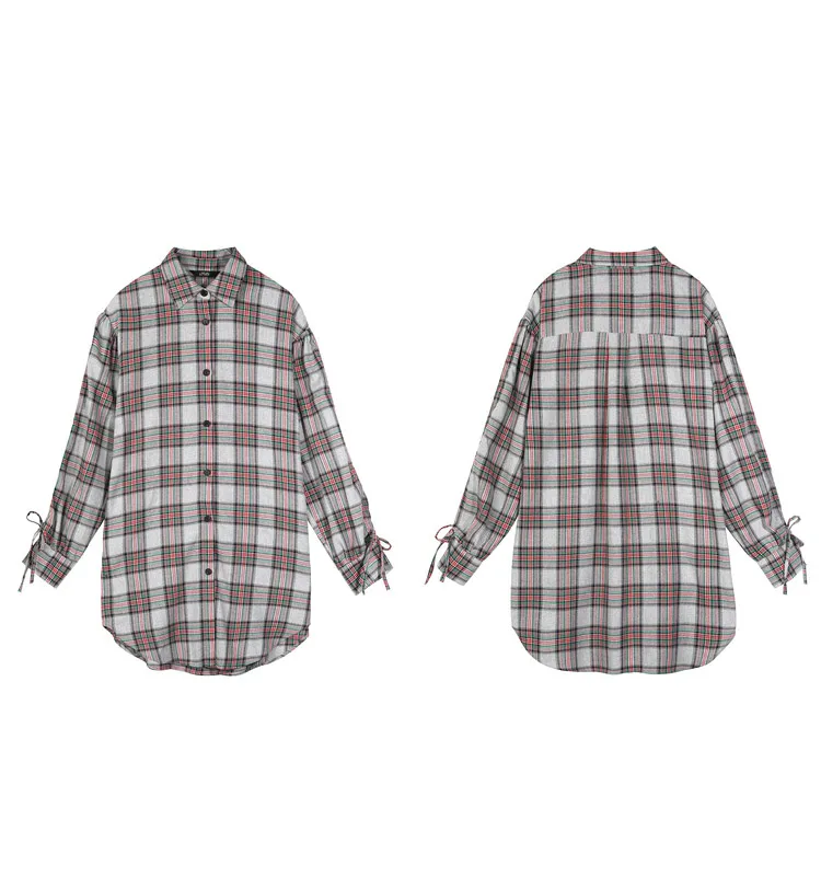 ELFSACK Plaid British High Waist Chiffon Shirt Dress Women,2020 Autumn ELF Vintage Lace Up Korean Ladies Daily Preppy Dresses