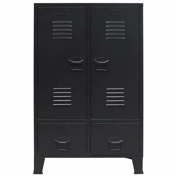 

Clothing Storage Cabinet Dustproof Closet Storage Wardrobe Metal Industrial Style Black Cabinet Wardrobe furniture