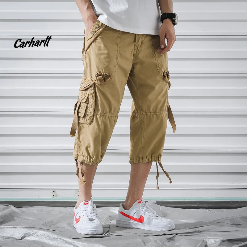 Летние мужские шорты, повседневные, хлопковые, прямые, рабочие, ветрозащитные шорты, тонкие, много карманов, одноцветные, на молнии, высокое качество, большой размер 40