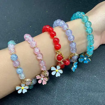 

Momiji Round Beads Tassel Bracelets with Flower Pendant Handmade Natural Stone Fashion Jewelry Multi Color Charm Bracelet Bangle