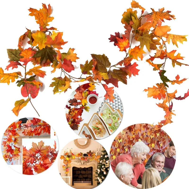 1Pcs Thanksgiving Artificial Maple Leaf Garland Hanging Fall Leaf Vines Hanging Plants for Autumn Wedding Door Dinner Party Holi