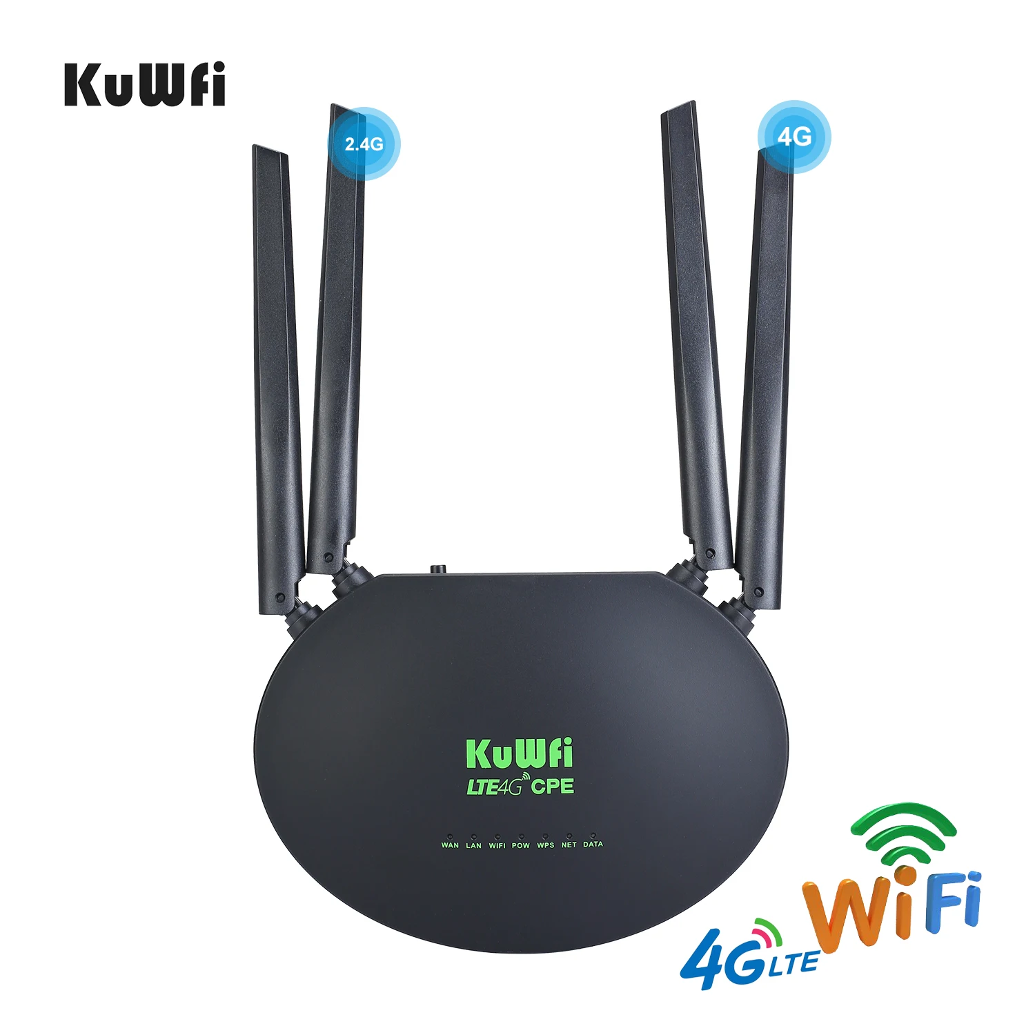 

KuWfi 4G LTE Router 300Mbps Wireless CPE 3G/4G LTE Wifi Router with Sim Card Slot Wan/Lan Port 4 External Antennas