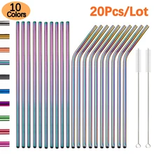 6*215mm Colorful 304 Stainless Steel Drinking Straw Eco-friendly Reusable Metal Bent Straws Set Party Favor Bar Accessory