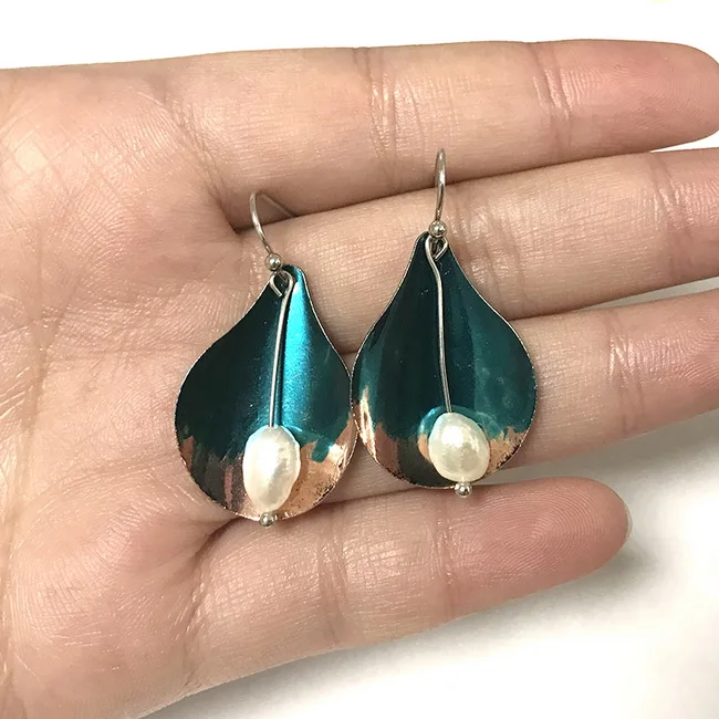 Earring Богемные серьги в виде листьев, ретро этнический стиль, имитация жемчуга, серьги-капли для женщин, свадебный подарок, вечерние ювелирные изделия Z3J749 - Окраска металла: Earring