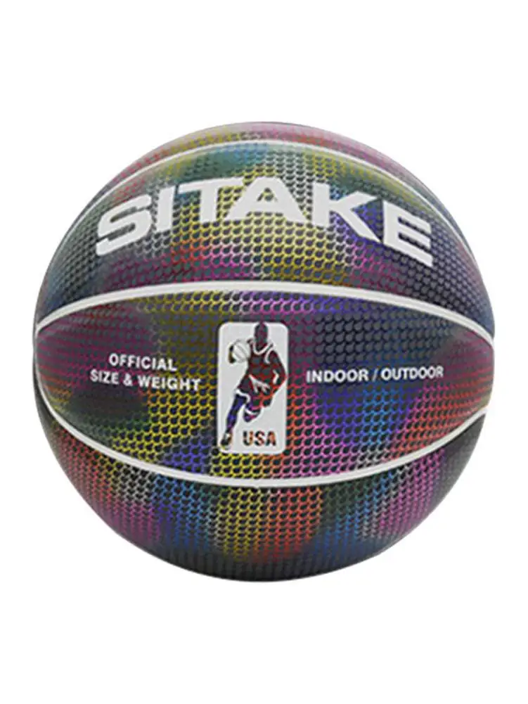 Kids And Boys' Holographic Glowing Reflective Basketball Light Up Camera Flash Glow Basketballs Gifts Toys Perfect For Night Gam
