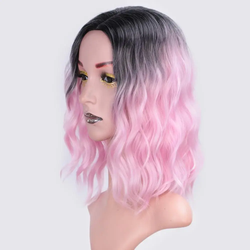I's a wig 14 ''Ombre Фиолетовый синтетические парики для черных/белых женщин короткая волна воды розовый/Блонд/серый волос можно косплей боб парик - Цвет: pink