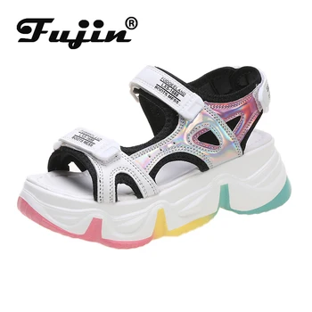 

Fujin Sandals Women 2020 Summer Rainbow Bottom Fashion Hook Loop Thick Bottom Open Toe Flat Bottomed Platform WOMEN Causal Shoes