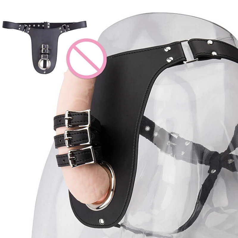 Leather Male Chastity Belt With Cock Ring Jockstrap Harness Three buckles Strap Penis Underwear Sexy Lingerie for Men Sex Thongs