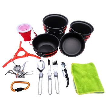 

Outdoors Camping Cookware Kit Folding Pot Kits Cooking Equipment For Camping Hiking 13 Piece Cook Set