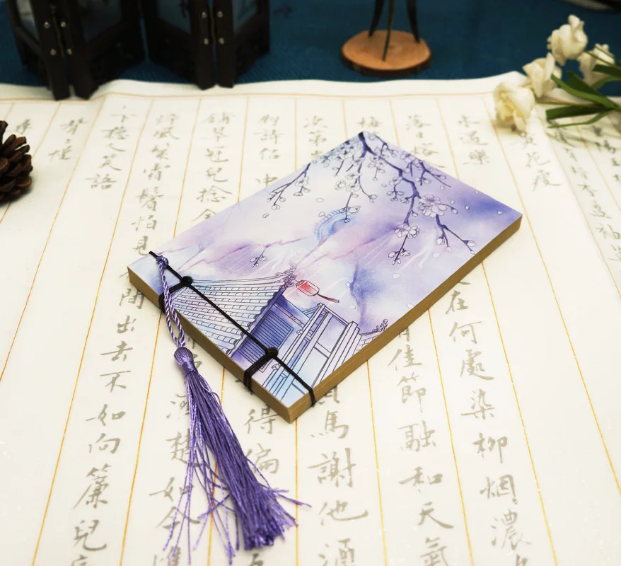 Sui yue fang Origional Retro Chinese-style Antique Style A6 Wire-bound Notebook Blank Small Portable This with Fimbrilla